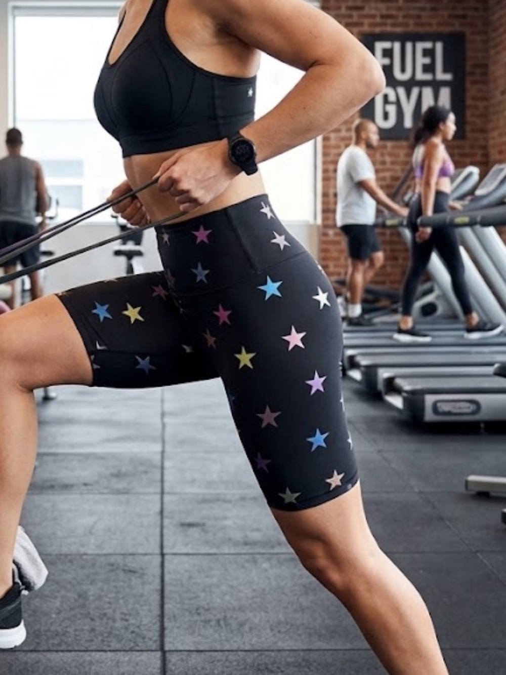 CHRLDR Black High-Waist Bike Shorts with Multicolor Star Print